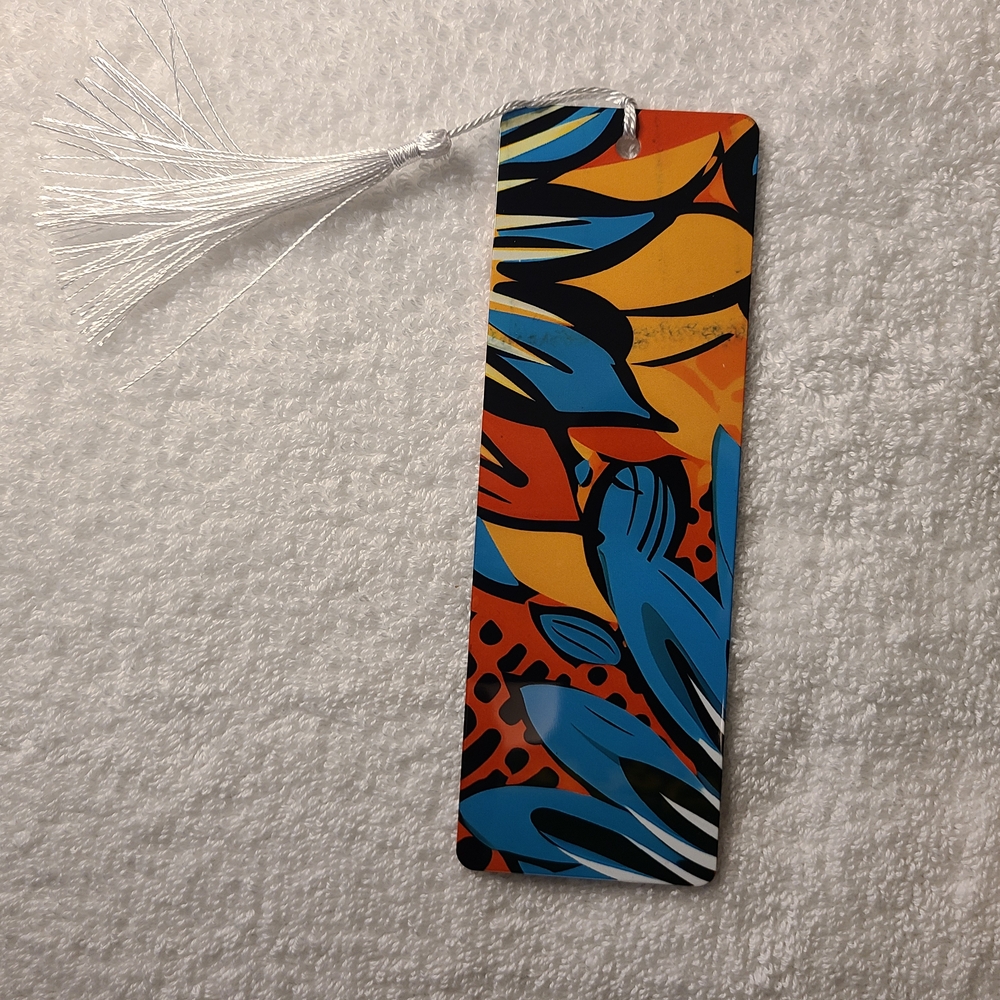 Abstract Blue and Orange Bookmark with Tassel